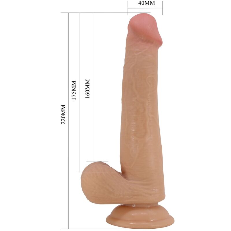 Tikroviškas dildo Tallen su išmatavimais, 22 cm ilgio