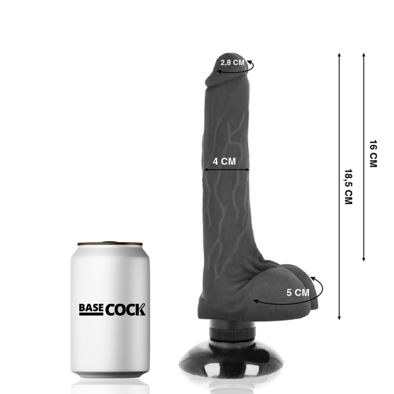 BASECOCK Realistic Vibrator – Tikroviškas Juodas Vibratorius 18,5 cm