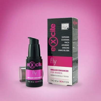 Orgazmo gelis Excite Fly – buteliukas ir dėžutė komplekte, 15 ml