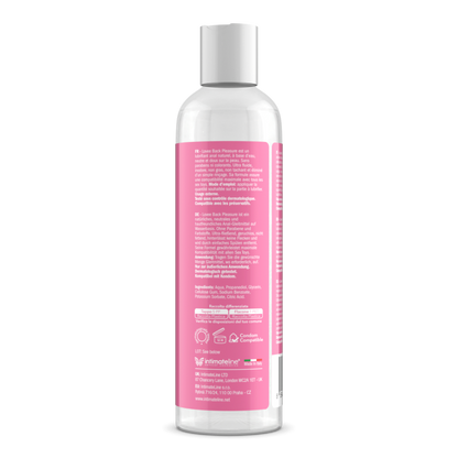 Lovee Back Pleasure analinio lubrikanto pakuotės galinė pusė su sudėtimi