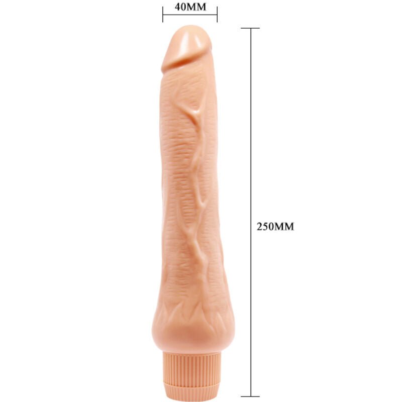 Realistiškas vibratorius Barbara – 25 cm ilgio ir 4 cm skersmens su aiškiai pažymėtais išmatavimais